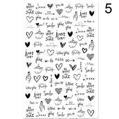 Summer flowers and love adhesive nail art stickers on a 5g sheet, available in seven colour sets for nail decoration