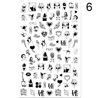 Summer flowers and love adhesive nail art stickers on a 5g sheet, available in seven colour sets for nail decoration