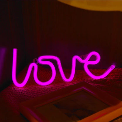 LED neon sign light with love design in pink colour for indoor holiday and wedding decorations