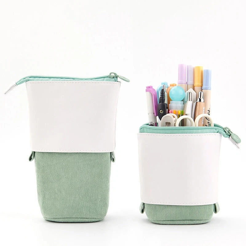 Stylish corduroy retractable pencil case in various colours