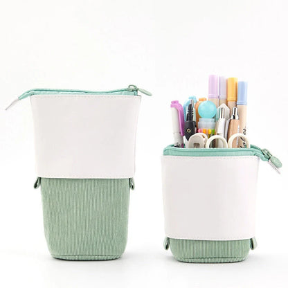 Stylish corduroy retractable pencil case in various colours