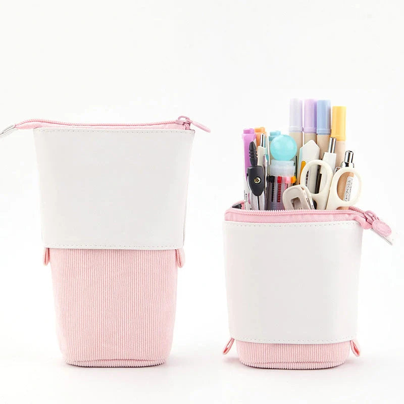 Stylish corduroy retractable pencil case in various colours