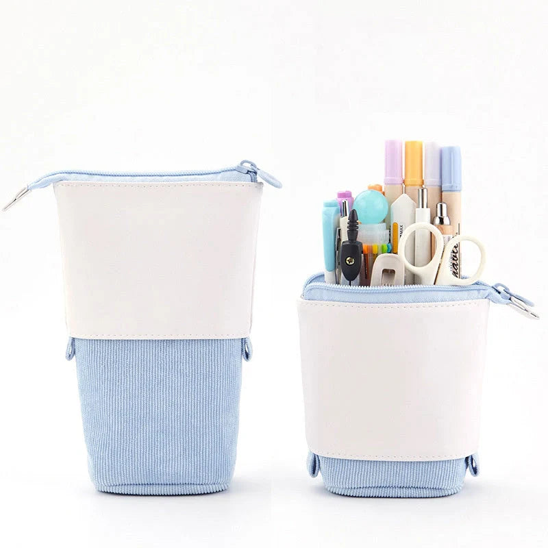 Stylish corduroy retractable pencil case in various colours