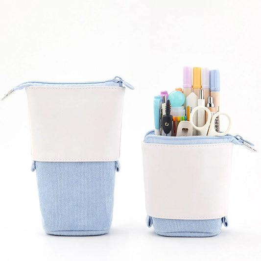 Stylish corduroy retractable pencil case in various colours