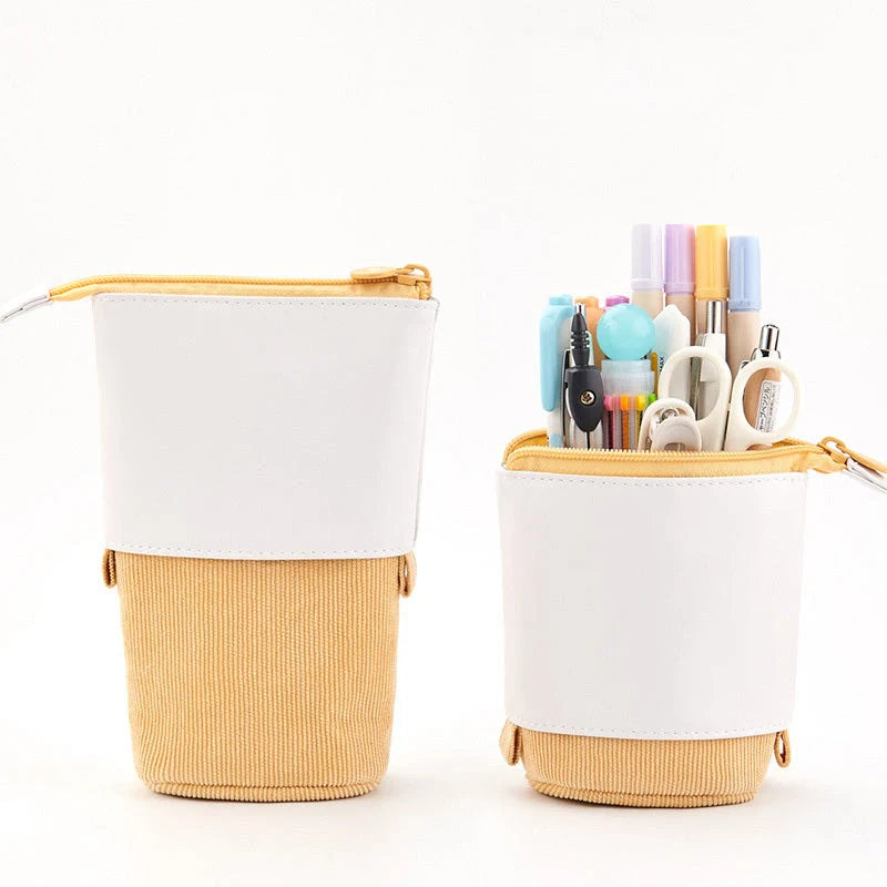 Stylish corduroy retractable pencil case in various colours