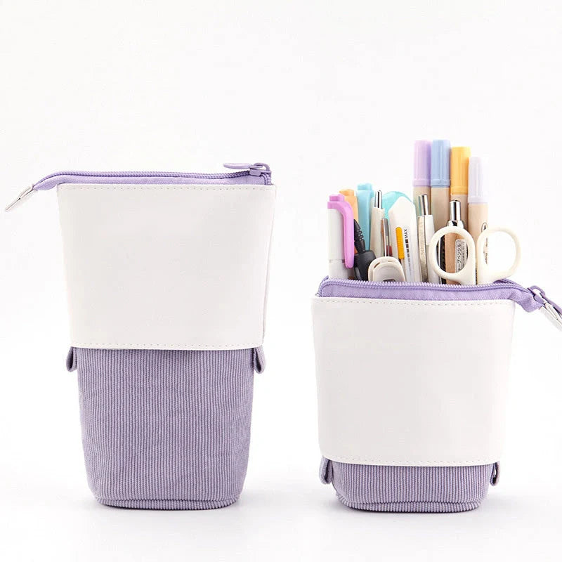 Stylish corduroy retractable pencil case in various colours