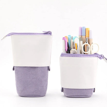 Stylish corduroy retractable pencil case in various colours