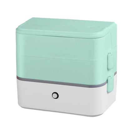 Double-layer portable heated lunch box with stainless steel liner in choice of colours