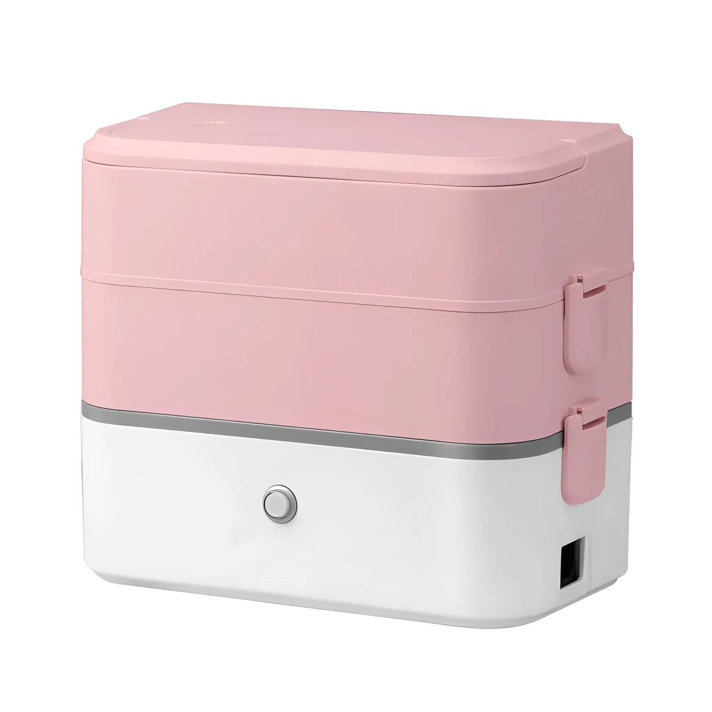 Double-layer portable heated lunch box with stainless steel liner in choice of colours