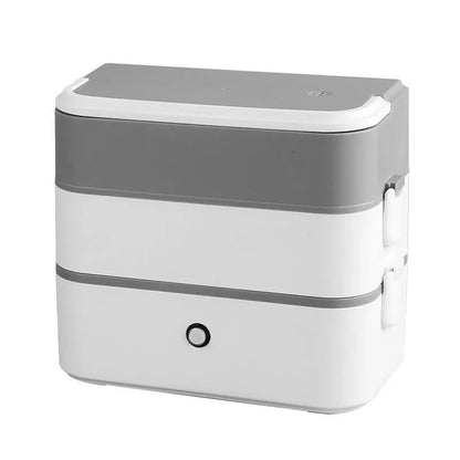 Double-layer portable heated lunch box with stainless steel liner in choice of colours