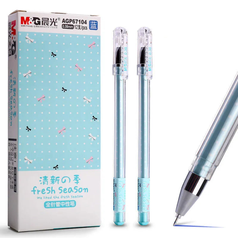 Cute cartoon syringe pen with plastic shell in black, blue, and pink colours