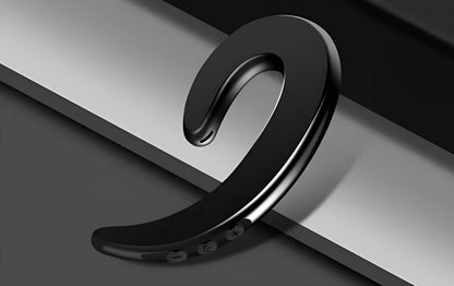 Black Bluetooth earphones with ear-hook design for wireless audio during exercise
