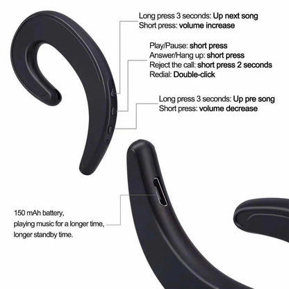 Black Bluetooth earphones with ear-hook design for wireless audio during exercise