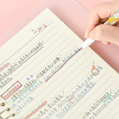 Six-colour double-headed highlighter set with 0.5mm pen heads, plastic pull-cap marker pens, 6.6g each