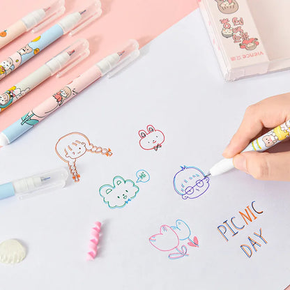Six-colour double-headed highlighter set with 0.5mm pen heads, plastic pull-cap marker pens, 6.6g each