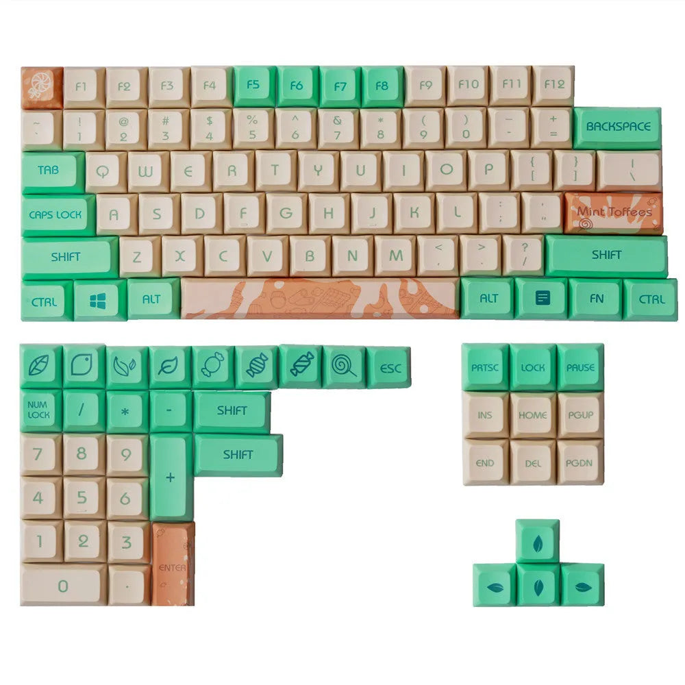 Mint Toffee green DSA profile PBT keycap set for XDA104 mechanical keyboard layout.