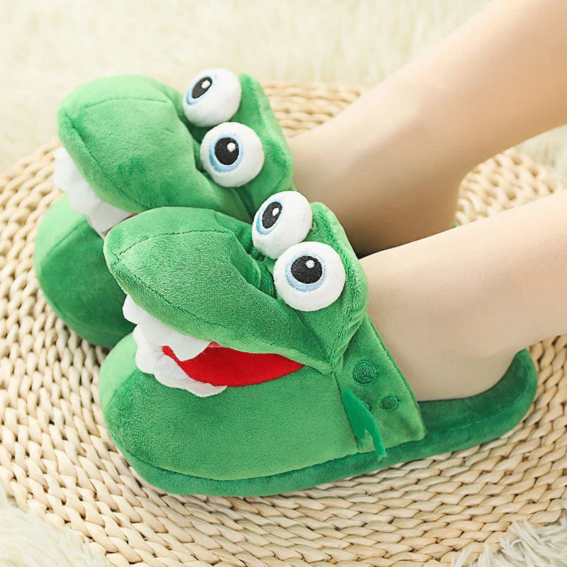 Cozy cotton slippers with moving plush mouths, perfect for indoor wear and relaxation.
