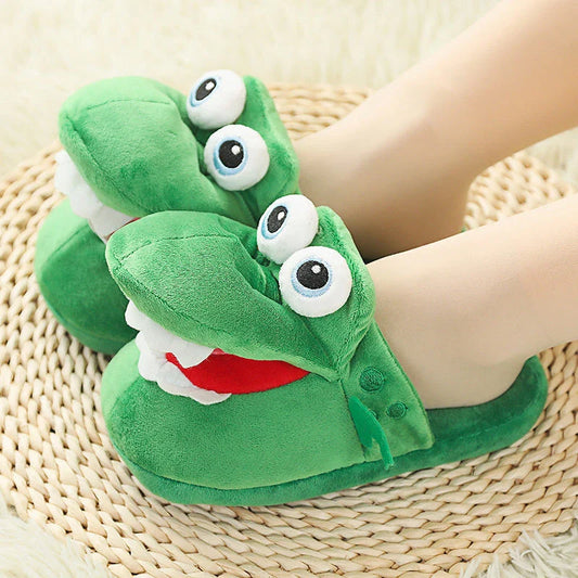 Cozy cotton slippers with moving plush mouths, perfect for indoor wear and relaxation.