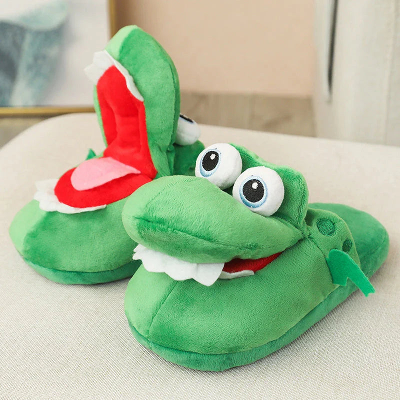 Cozy cotton slippers with moving plush mouths, perfect for indoor wear and relaxation.