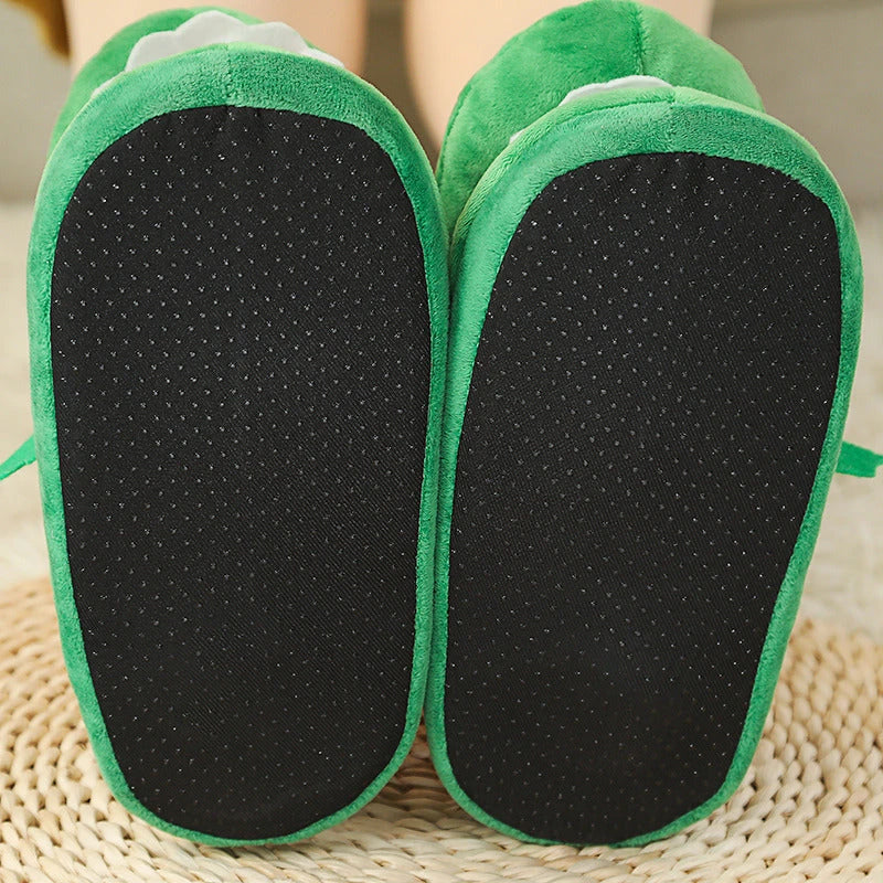 Cozy cotton slippers with moving plush mouths, perfect for indoor wear and relaxation.