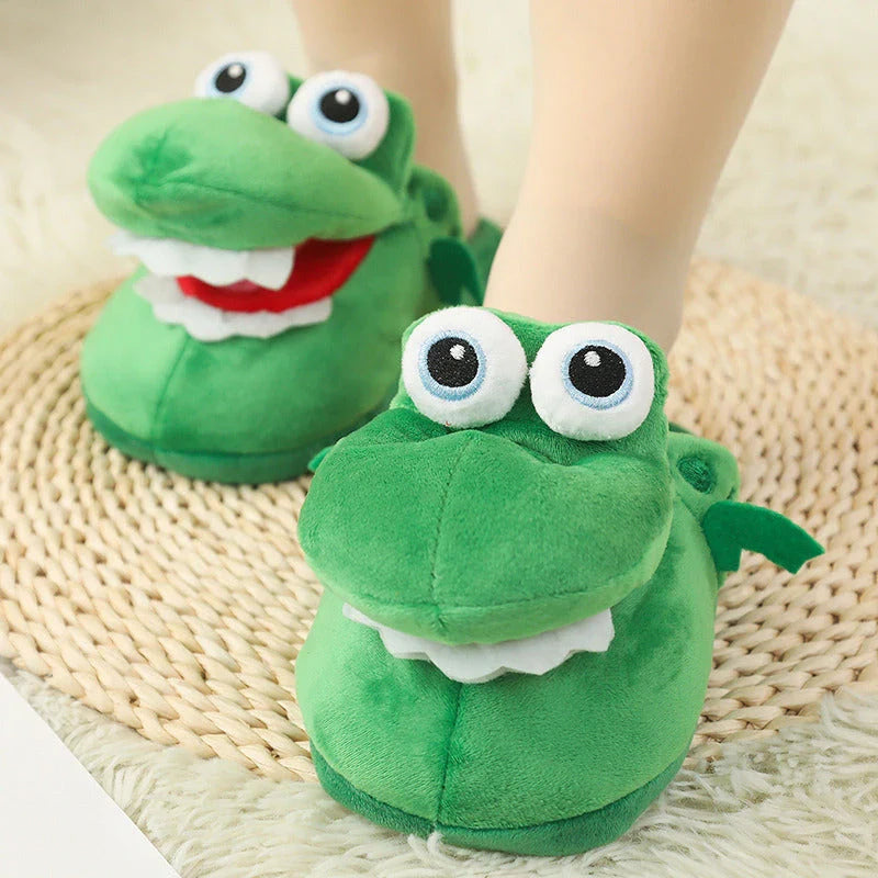 Cozy cotton slippers with moving plush mouths, perfect for indoor wear and relaxation.