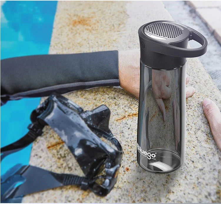 Bluetooth-enabled smart water bottle with wireless speaker, hands-free calling, and durable stainless steel construction