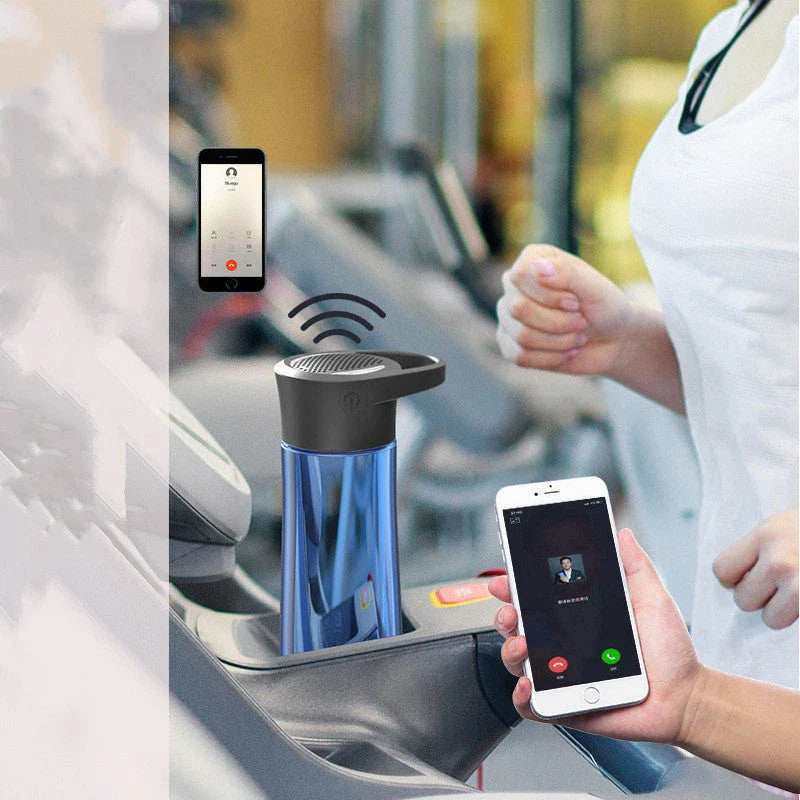 Bluetooth-enabled smart water bottle with wireless speaker, hands-free calling, and durable stainless steel construction