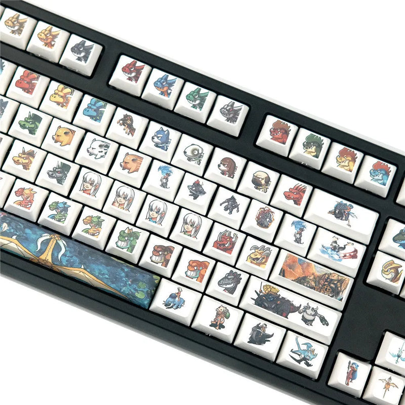 Mechanical keyboard keycaps, Xda Little Monster sublimation print cartoon character custom caps for mechanical keyboards, USB connection wireless keyboard accessories in photo colour option, personality gaming keycap set with multimedia function keys.
