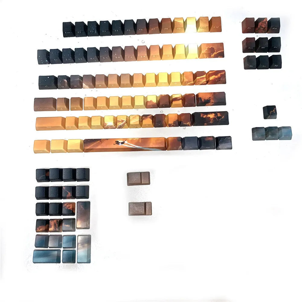 OEM mechanical keyboard keycap set with Saturn engraving design showing 108+2 key configuration