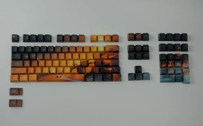 OEM mechanical keyboard keycap set with Saturn engraving design showing 108+2 key configuration