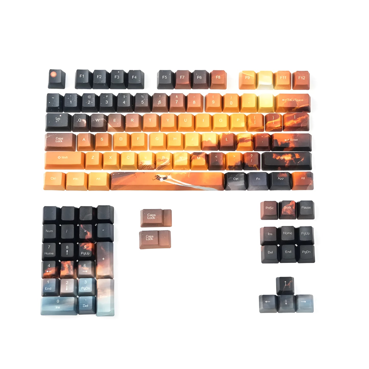 OEM mechanical keyboard keycap set with Saturn engraving design showing 108+2 key configuration