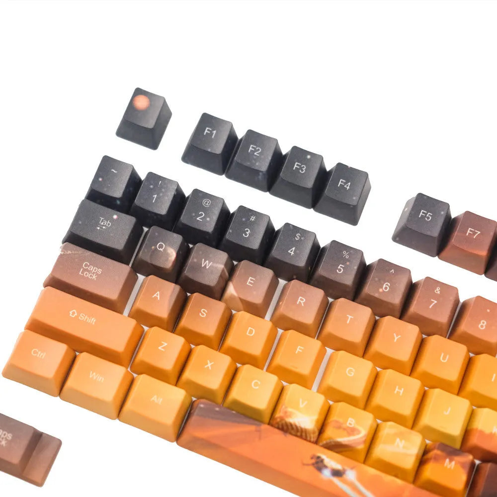 OEM mechanical keyboard keycap set with Saturn engraving design showing 108+2 key configuration