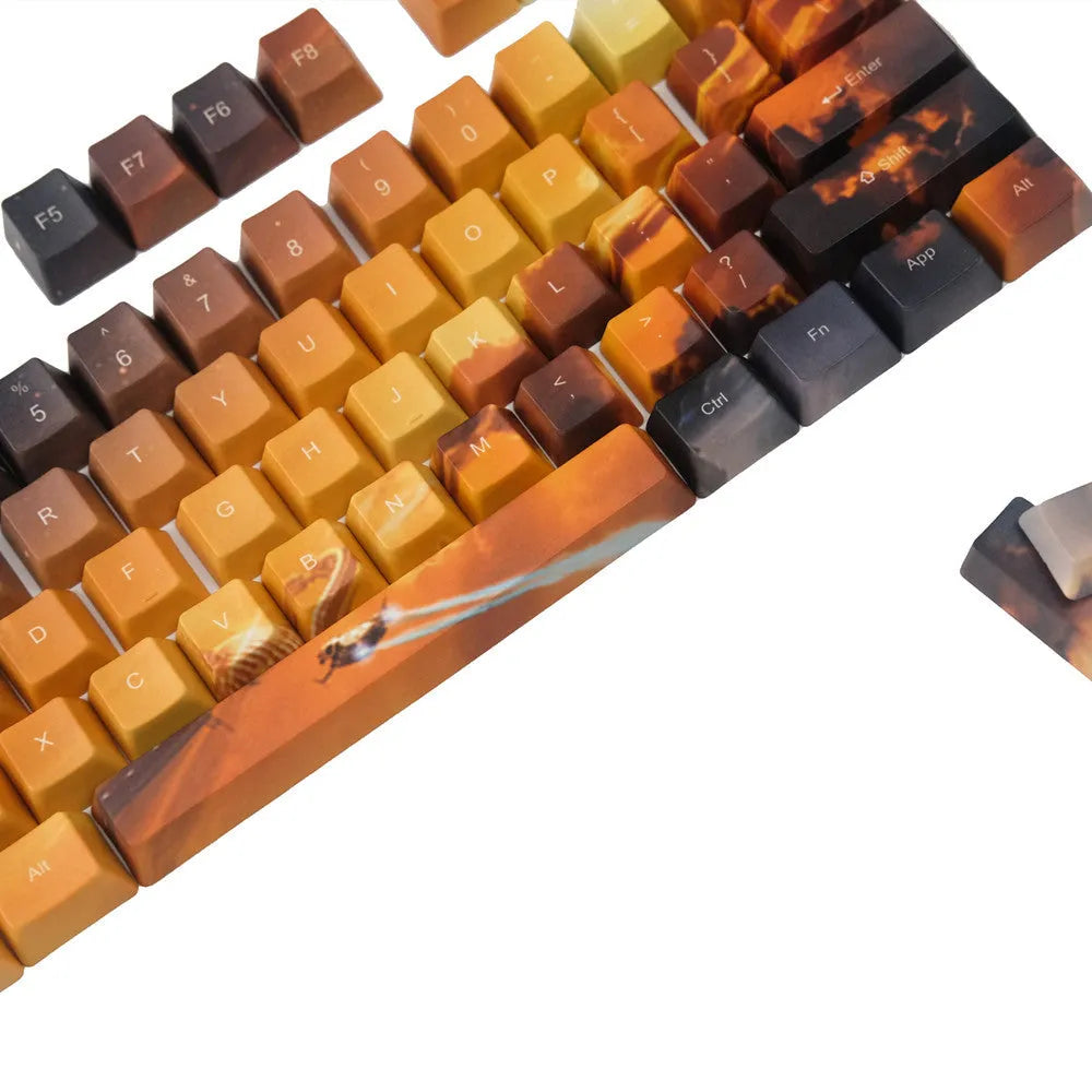 OEM mechanical keyboard keycap set with Saturn engraving design showing 108+2 key configuration