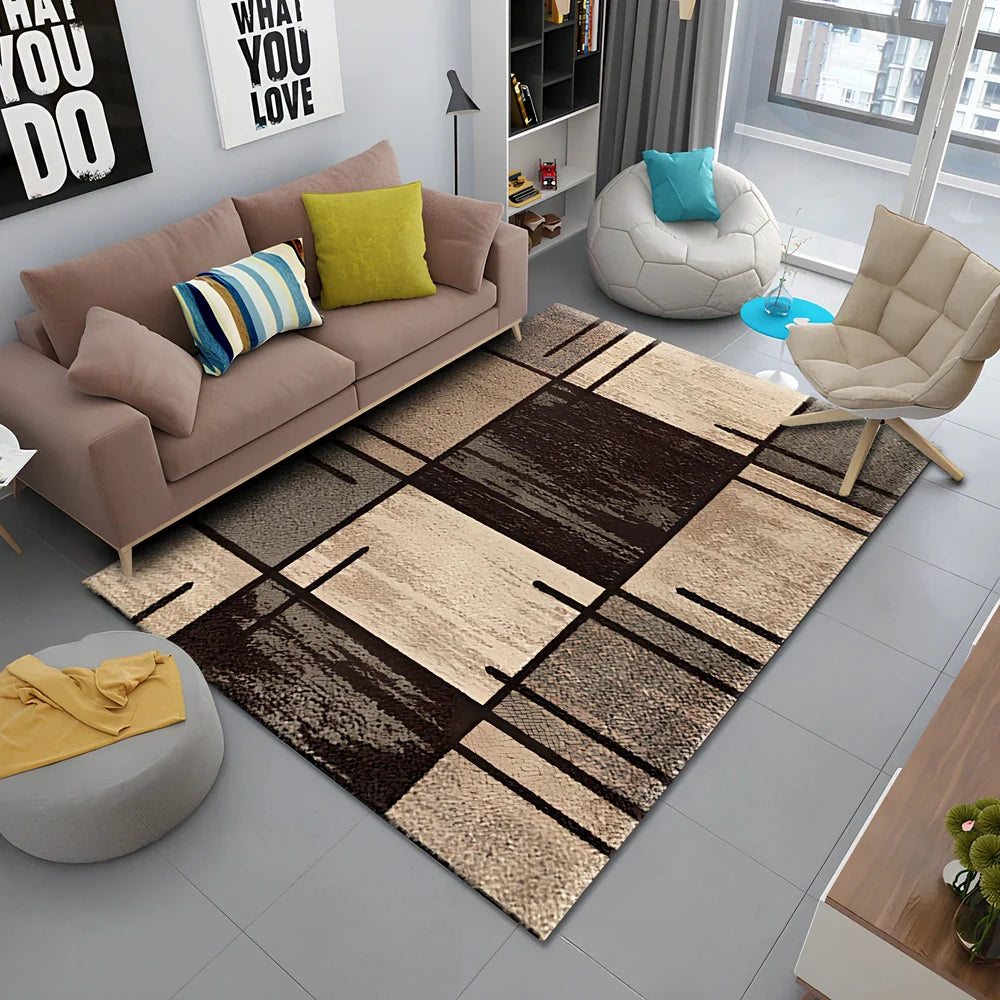 Persian-style polyester rug with non-slip backing and terry middle layer in multiple sizes