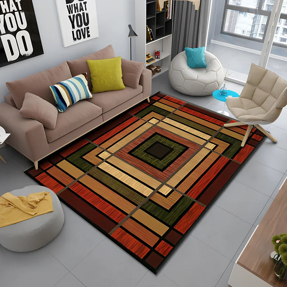 Persian-style polyester rug with non-slip backing and terry middle layer in multiple sizes