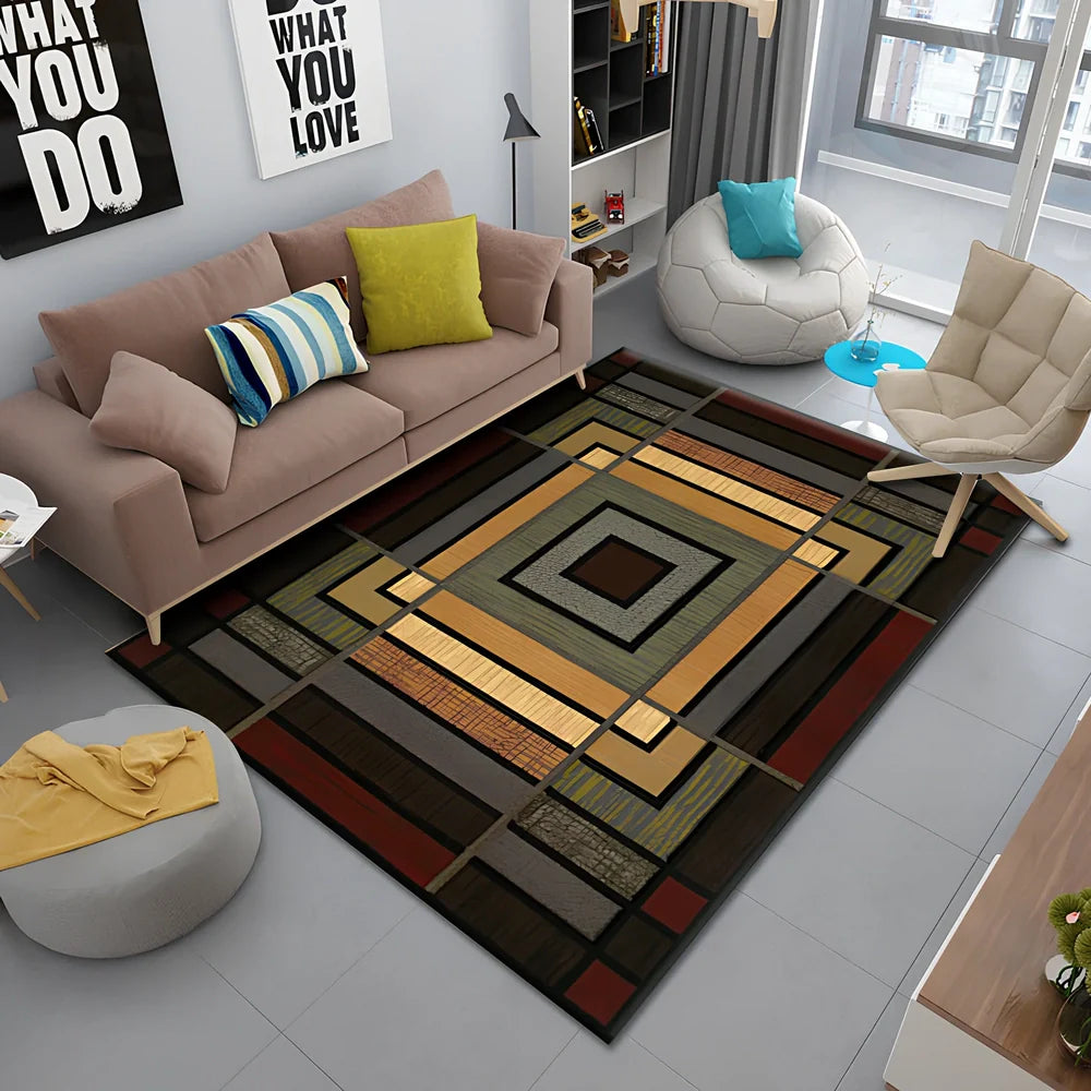 Persian-style polyester rug with non-slip backing and terry middle layer in multiple sizes