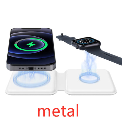 White foldable magnetic wireless charger showing dual charging surfaces and Type-C port