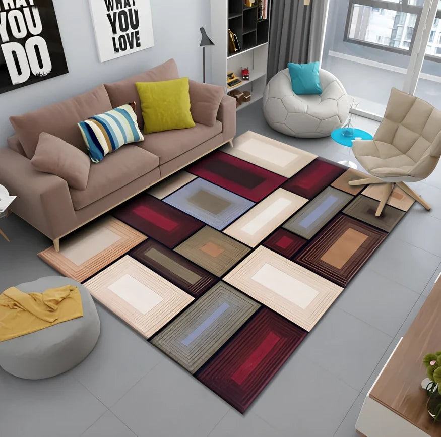 Persian-style polyester rug with non-slip backing and terry middle layer in multiple sizes