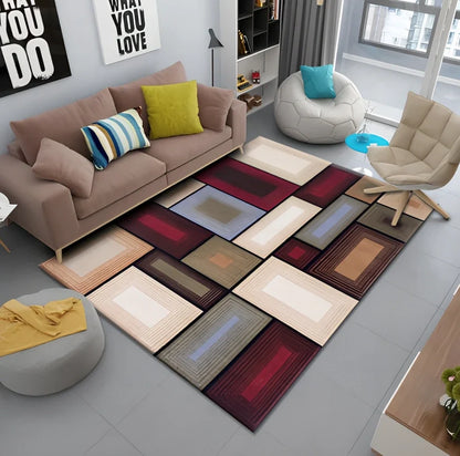 Persian-style polyester rug with non-slip backing and terry middle layer in multiple sizes