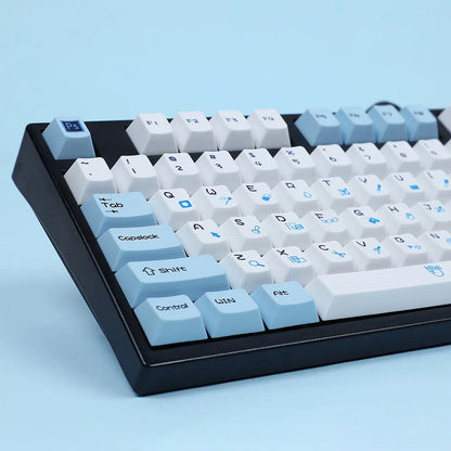 PS theme mechanical keyboard keycap set with blue and white sublimation printing on 108 keys