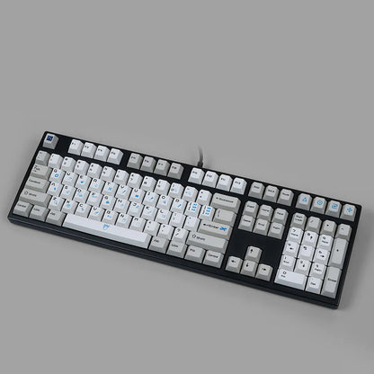 PS theme mechanical keyboard keycap set with blue and white sublimation printing on 108 keys
