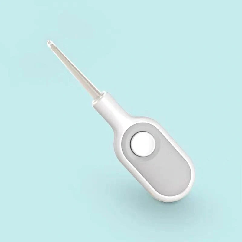 Baby Ear Cleaner with luminous earpick for safe earwax removal, white color, battery-operated