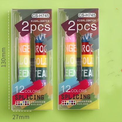 Set of six solid highlighter marker pens with stitchable sides, showing fluorescent ink colours.