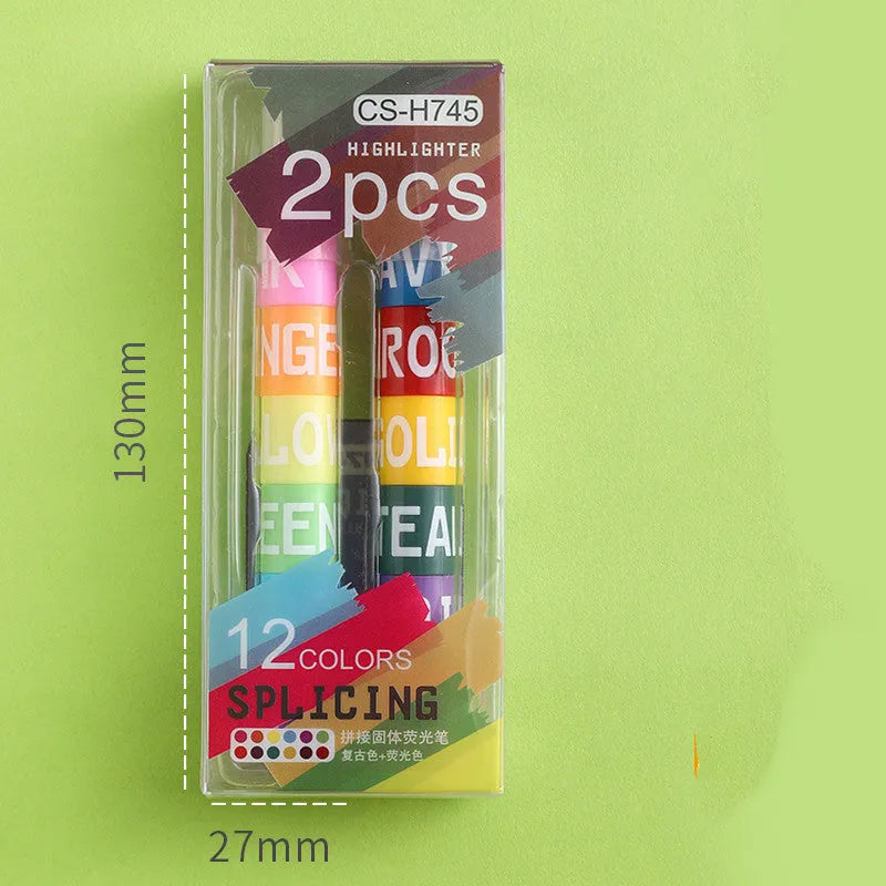 Set of six solid highlighter marker pens with stitchable sides, showing fluorescent ink colours.