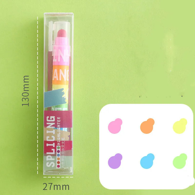 Set of six solid highlighter marker pens with stitchable sides, showing fluorescent ink colours.