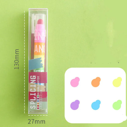 Set of six solid highlighter marker pens with stitchable sides, showing fluorescent ink colours.
