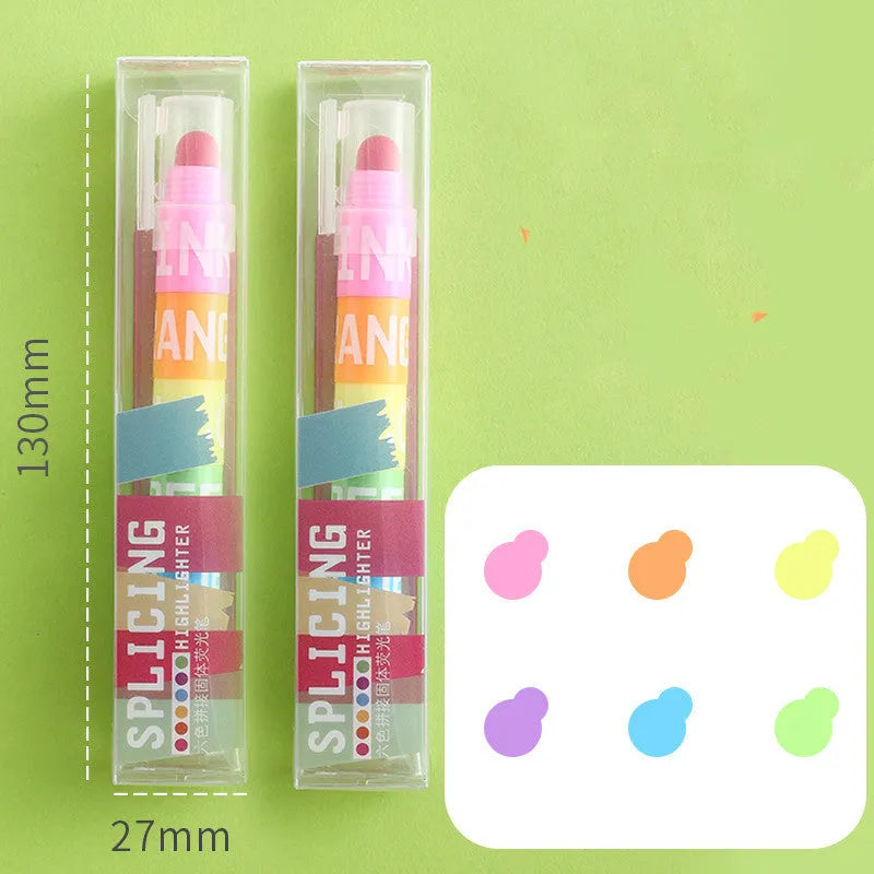 Set of six solid highlighter marker pens with stitchable sides, showing fluorescent ink colours.