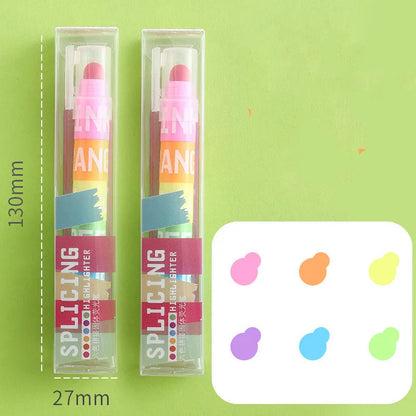 Set of six solid highlighter marker pens with stitchable sides, showing fluorescent ink colours.