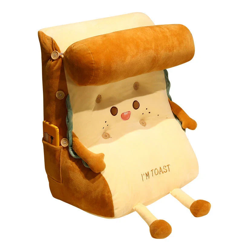 Cosy cushioned bedside pillow with soft plush exterior, ergonomic headrest, and comfortable waist support