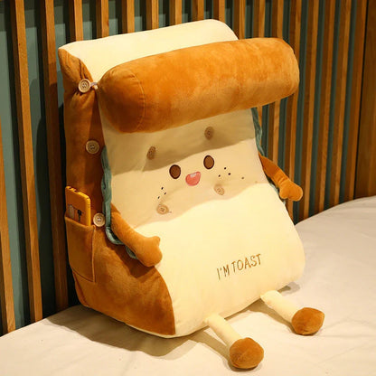 Cosy cushioned bedside pillow with soft plush exterior, ergonomic headrest, and comfortable waist support